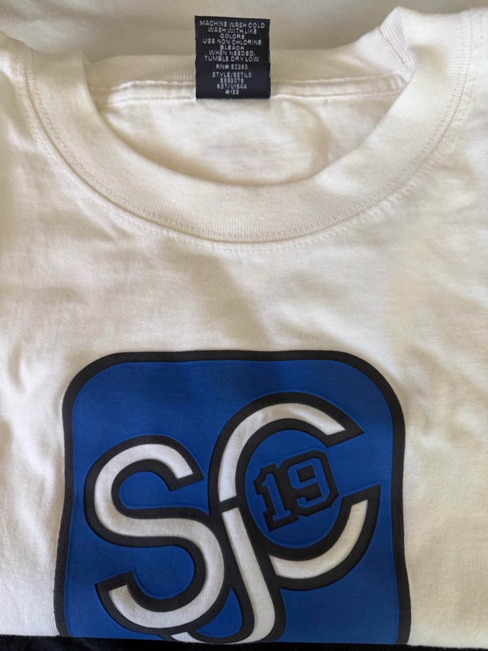 Sean John White Tee with Blue and Black SC 19 Graphic